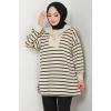 Yakası Fermuarlı Çizgili Sweatshirt Tunik Siyah HM2592