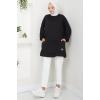 Torba Cepli Bisiklet Yakalı Sweatshirt Tunik Siyah HM2509