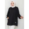 Torba Cepli Bisiklet Yakalı Sweatshirt Tunik Siyah HM2509