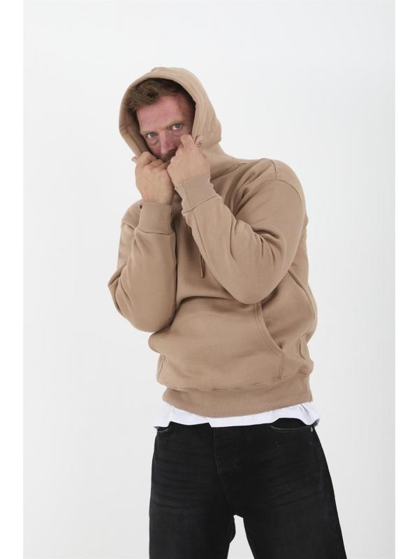 Bej Erkek Oversize Kapüşonlu Kanguru Cepli Sweatshirt - Hoodie