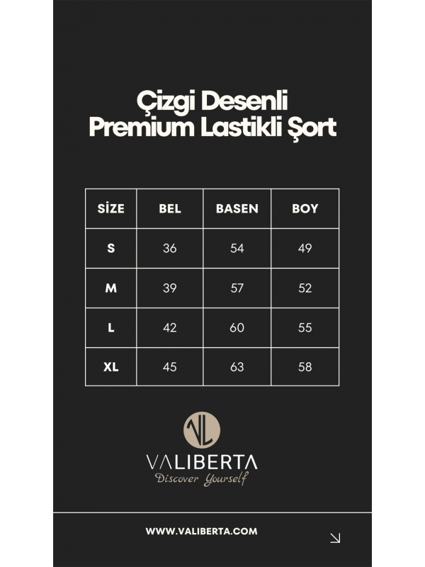 Çizgi Desenli Premium Lastikli Şort - Siyah