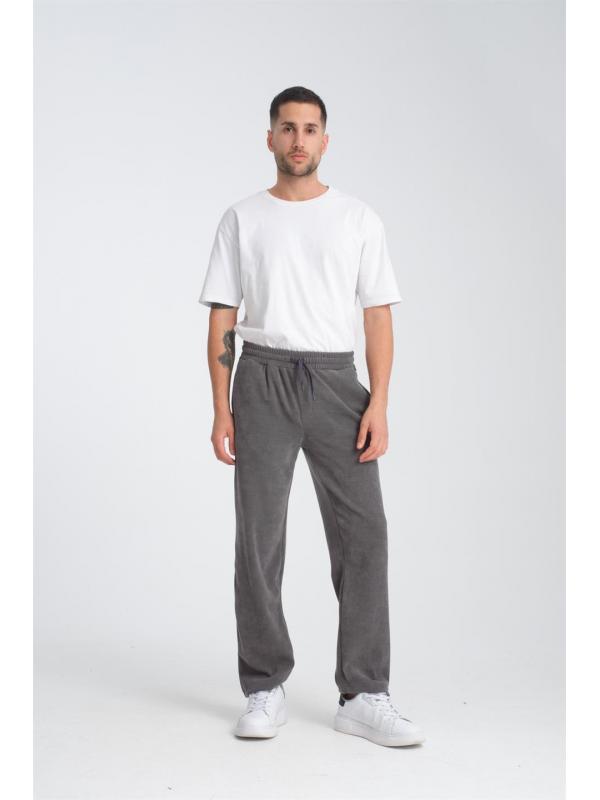 Baggy Kalıp Kadife Kumaş Jogger Pantolon - Füme