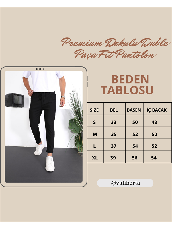 Premium Dokulu Duble Paça Fit Pantolon - Mavi