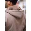 İçi Peluş Üç İp Kumaş Oversize Fermuarlı Kapüşonlu Sweatshirt- Bej