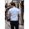 Saç Örgü Fit Kesim Bisiklet Yaka Triko T-Shirt - Açık Mavi