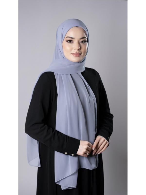 Gri Pratik Hazır Geçmeli Şal Şifon Kumaş Hijab Bone 3009_15