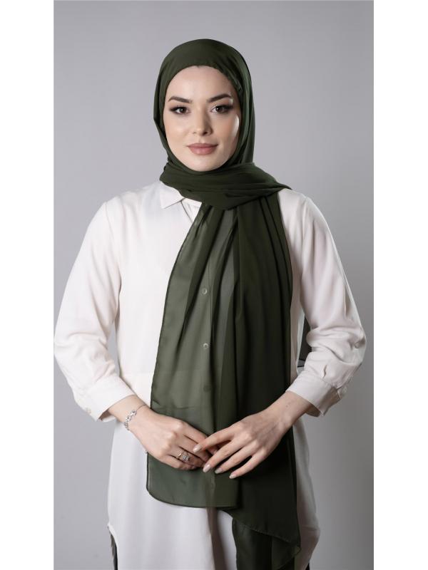 Haki Pratik Hazır Geçmeli Şal Şifon Kumaş Hijab Bone 3009_09