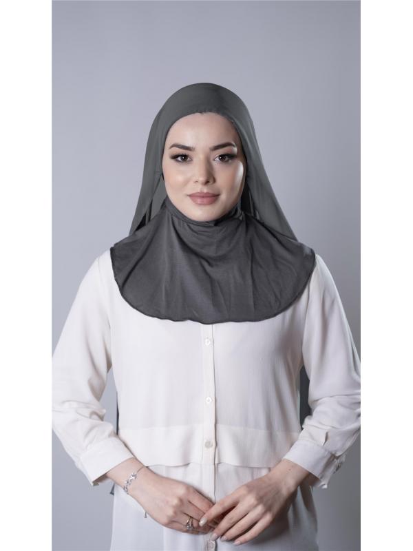 Antrasit Pratik Hazır Geçmeli Şal Şifon Kumaş Hijab Bone 3009_25