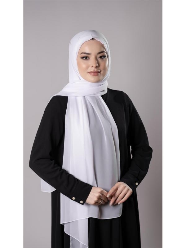 Beyaz Pratik Hazır Geçmeli Şal Şifon Kumaş Hijab Bone 3009_42