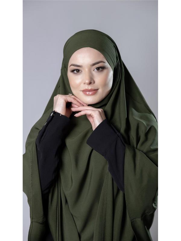 Haki Pratik Hazır Geçmeli Tesettür Eşarp Medine İpeği Bağcıklı Sufle Hijab 2301_09