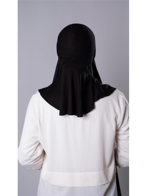 Siyah Pratik Hazır Geçmeli Şal Şifon Kumaş Hijab Bone 3009_01