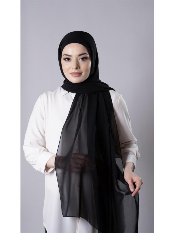 Siyah Pratik Hazır Geçmeli Şal Şifon Kumaş Hijab Bone 3009_01