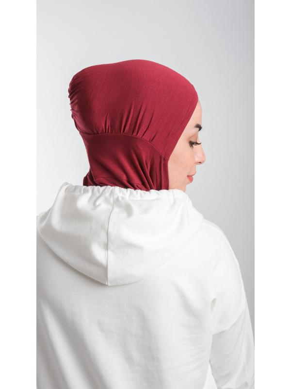 Bordo Pratik Hazır Geçmeli Tesettür Bone Sandy Kumaş Spor Hijab 2113_16