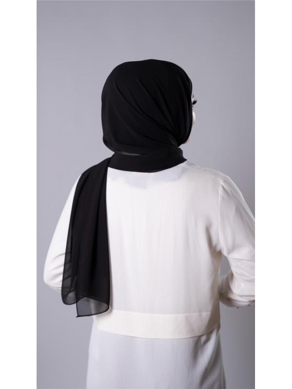 Siyah Pratik Hazır Geçmeli Şal Şifon Kumaş Hijab Bone 3009_01