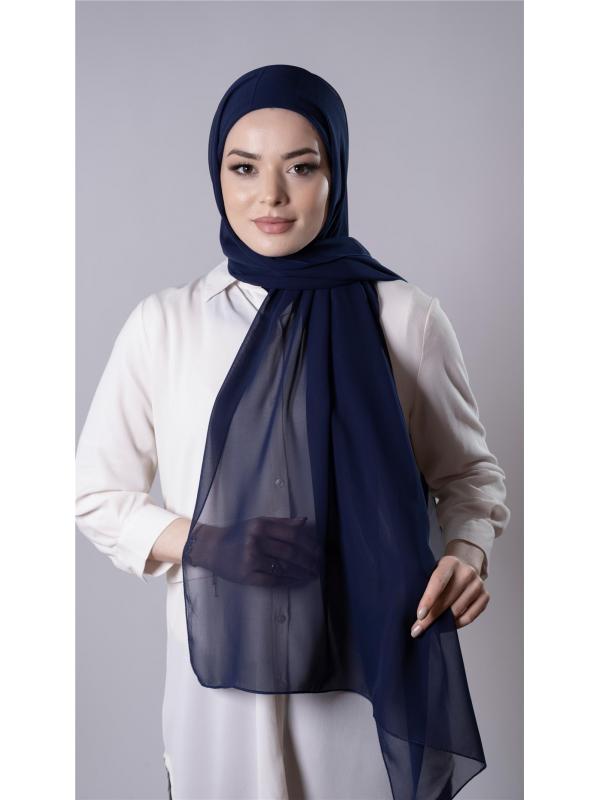 Lacivert Pratik Hazır Geçmeli Şal Şifon Kumaş Hijab Bone 3009_02