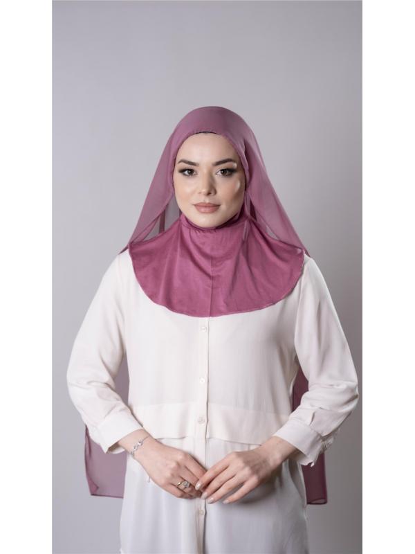 Gül Kurusu Pratik Hazır Geçmeli Şal Şifon Kumaş Hijab Bone 3009_18