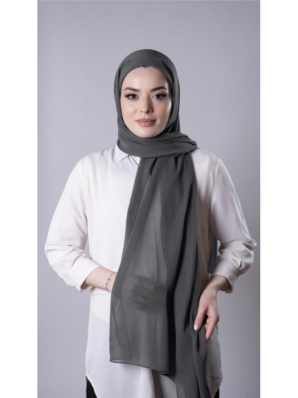 Antrasit Pratik Hazır Geçmeli Şal Şifon Kumaş Hijab Bone 3009_25