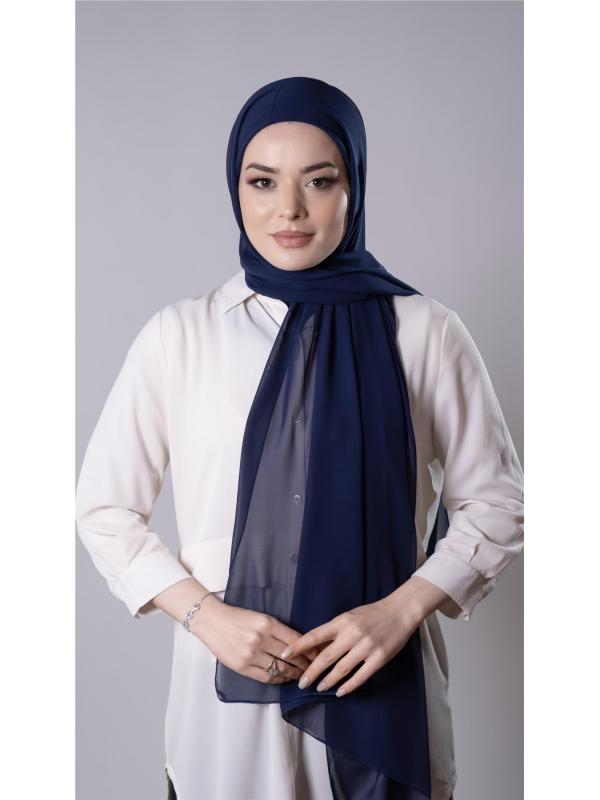 Lacivert Pratik Hazır Geçmeli Şal Şifon Kumaş Hijab Bone 3009_02