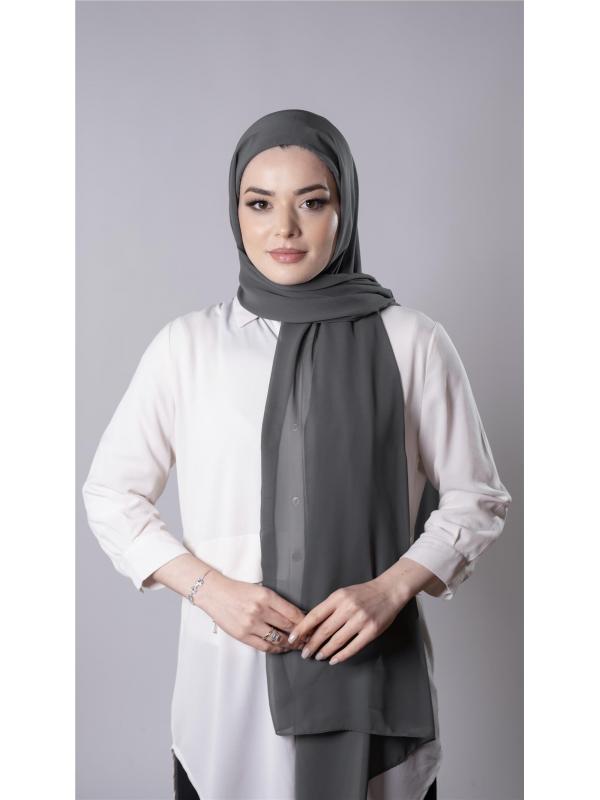 Antrasit Pratik Hazır Geçmeli Şal Şifon Kumaş Hijab Bone 3009_25