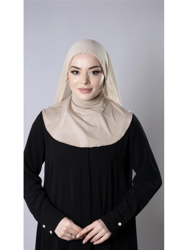 Bej Pratik Hazır Geçmeli Şal Şifon Kumaş Hijab Bone 3009_12