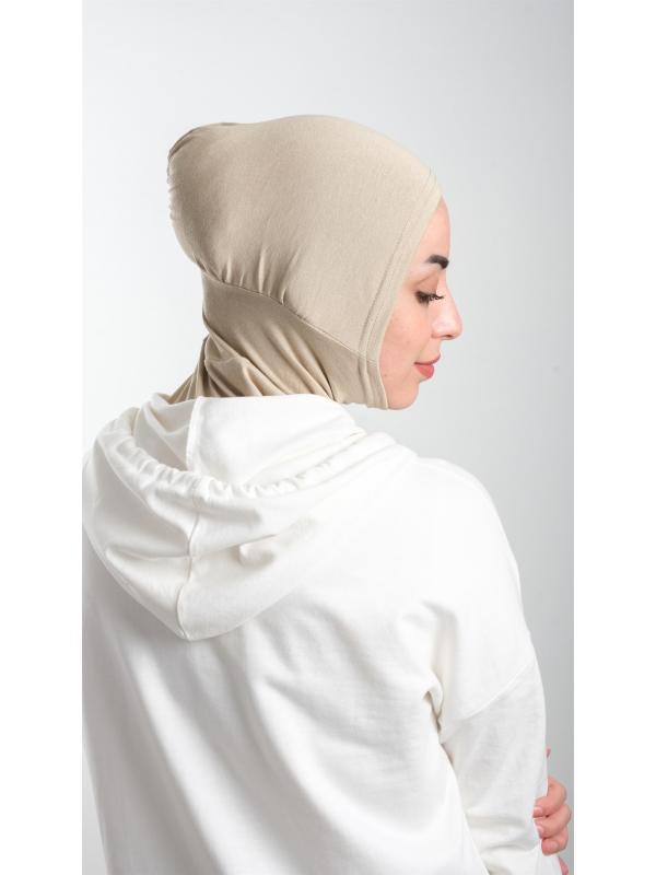 Bej Pratik Hazır Geçmeli Tesettür Bone Sandy Kumaş Spor Hijab 2113_12