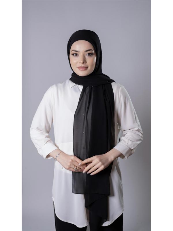 Siyah Pratik Hazır Geçmeli Şal Şifon Kumaş Hijab Bone 3009_01