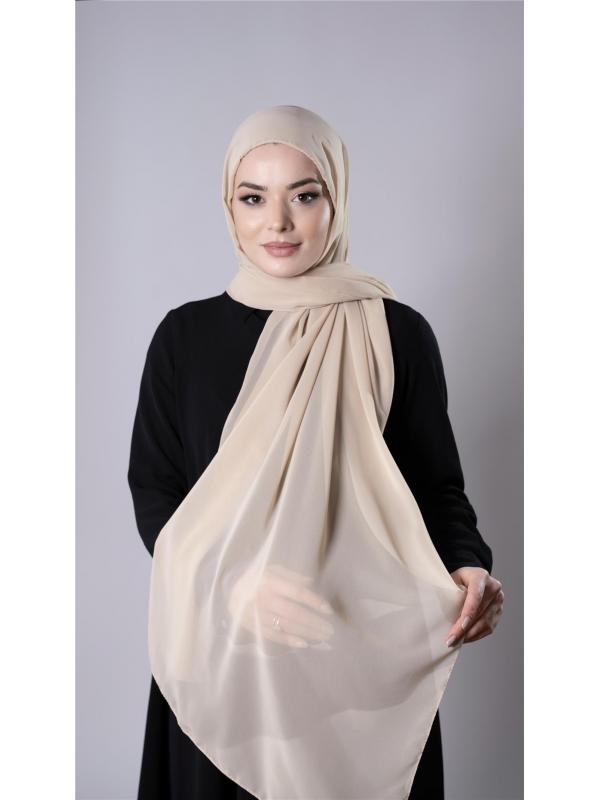 Bej Pratik Hazır Geçmeli Şal Şifon Kumaş Hijab Bone 3009_12