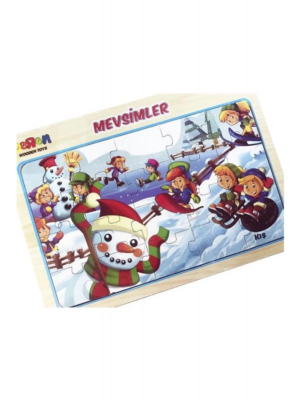 20 Parça Eğitici Ahşap Puzzle Mevsimler Kış