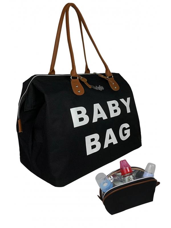 Baby Bag Baskılı Takım Anne Bebek Bakım Omuz Çantası- Siyah