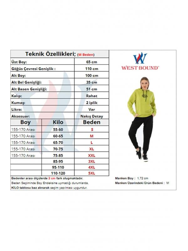 Kalp Desenli Günlük Sweat Jogger Kadın Spor Kombin Yeşil