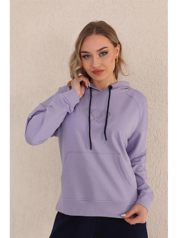 Kabartma Kalp Desenli Günlük Sweat Jogger Kadın Spor Takım Lila